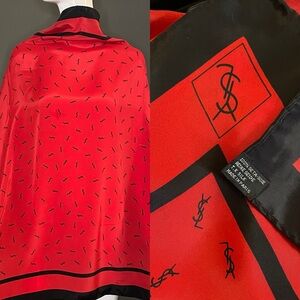 Striking Yves Saint Laurent Silk Scarf Logo Laden Large 34 In Excellent Cond